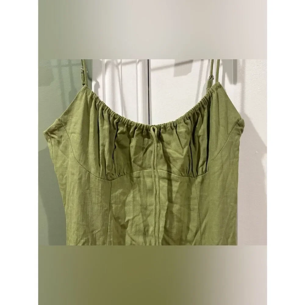 Zara Light Olive Green Ribbed Midi Dress with Side Slit